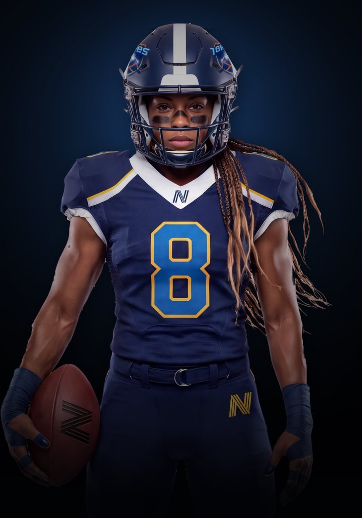 Colorado 14ers athlete in a navy and gold number 8 jersey